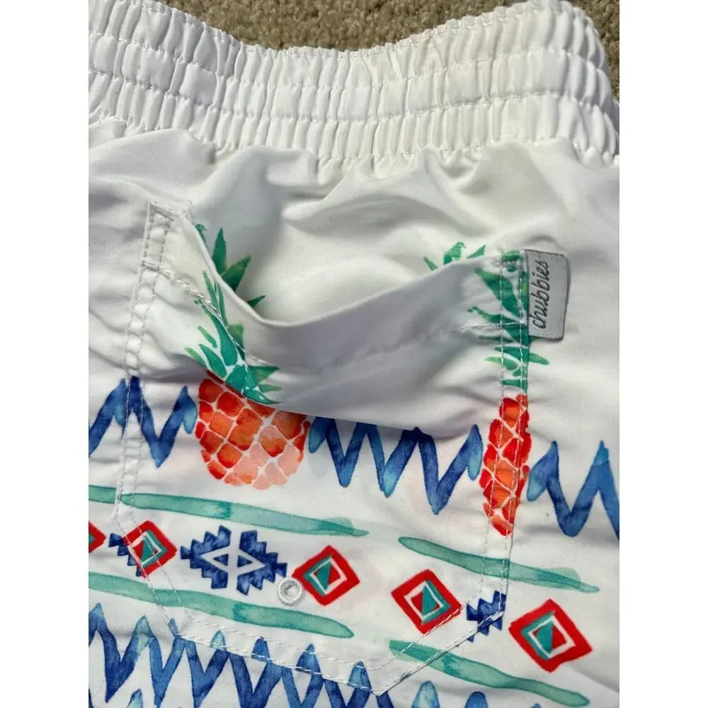 Chubbies Pineapple Swim Trunks XXL White Tropical Elastic Waist Lined Shorts